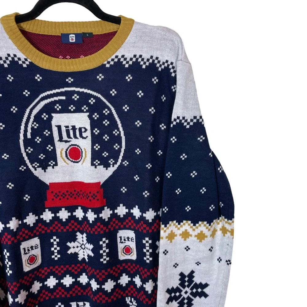 NWT Miller Lite Fair Isle Comfy Knit Christmas Sweater Beer Reindeer Holiday Lrg